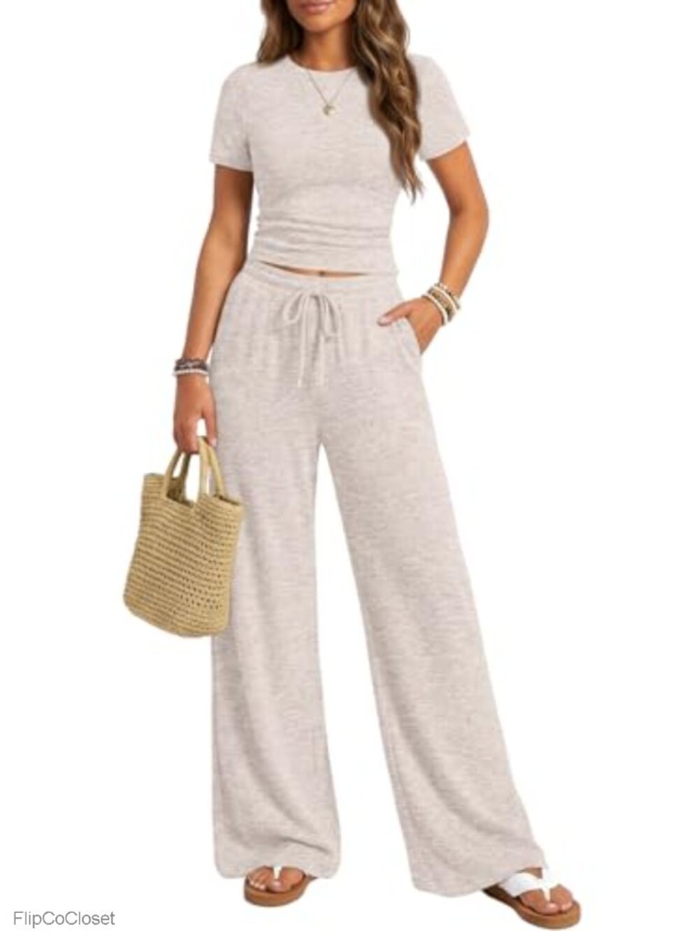 Trendy Queen 2 Piece Lounge Set with Pockets Wide Leg Pants Tee